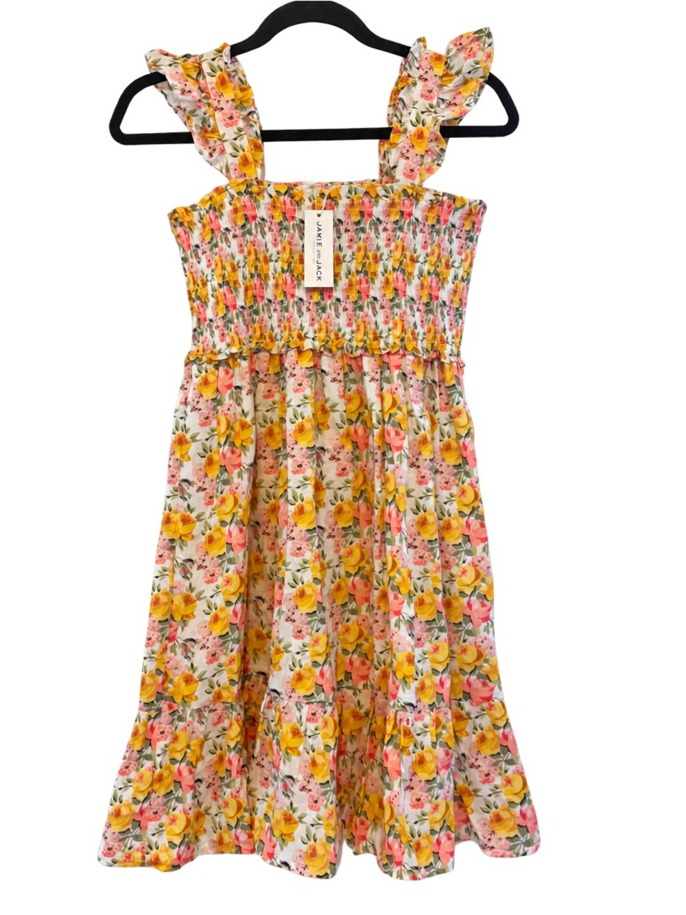 Janie and Jack Yellow and Pink Floral Smocked Sundress with Ruffle Straps